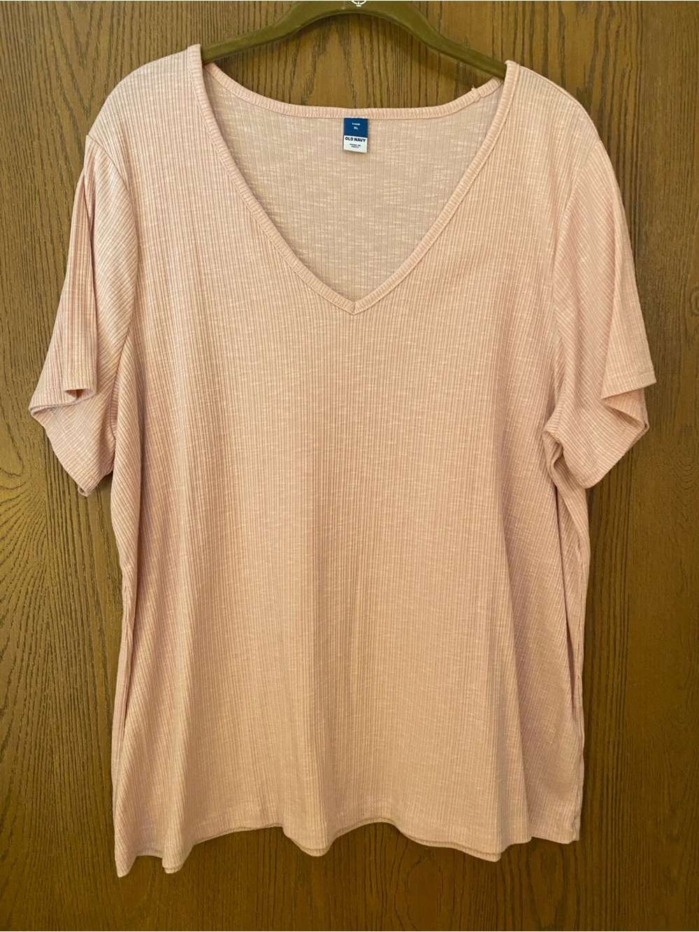 Old Navy - Lux V-neck Ribbed Slub Knit, Short Sleeve Top, Blush Pink, Sz XL